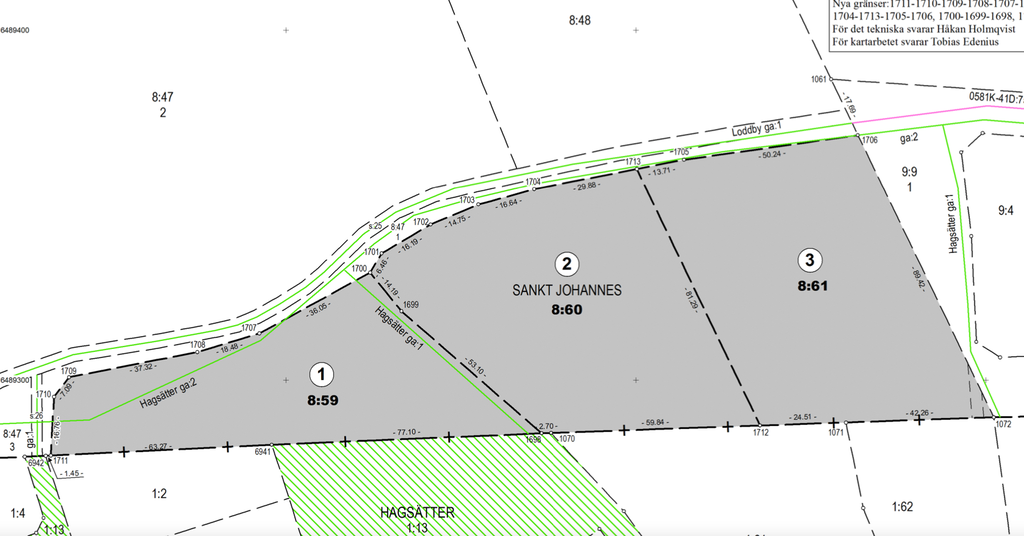 Lott 1-3 med preliminära tomtgränser