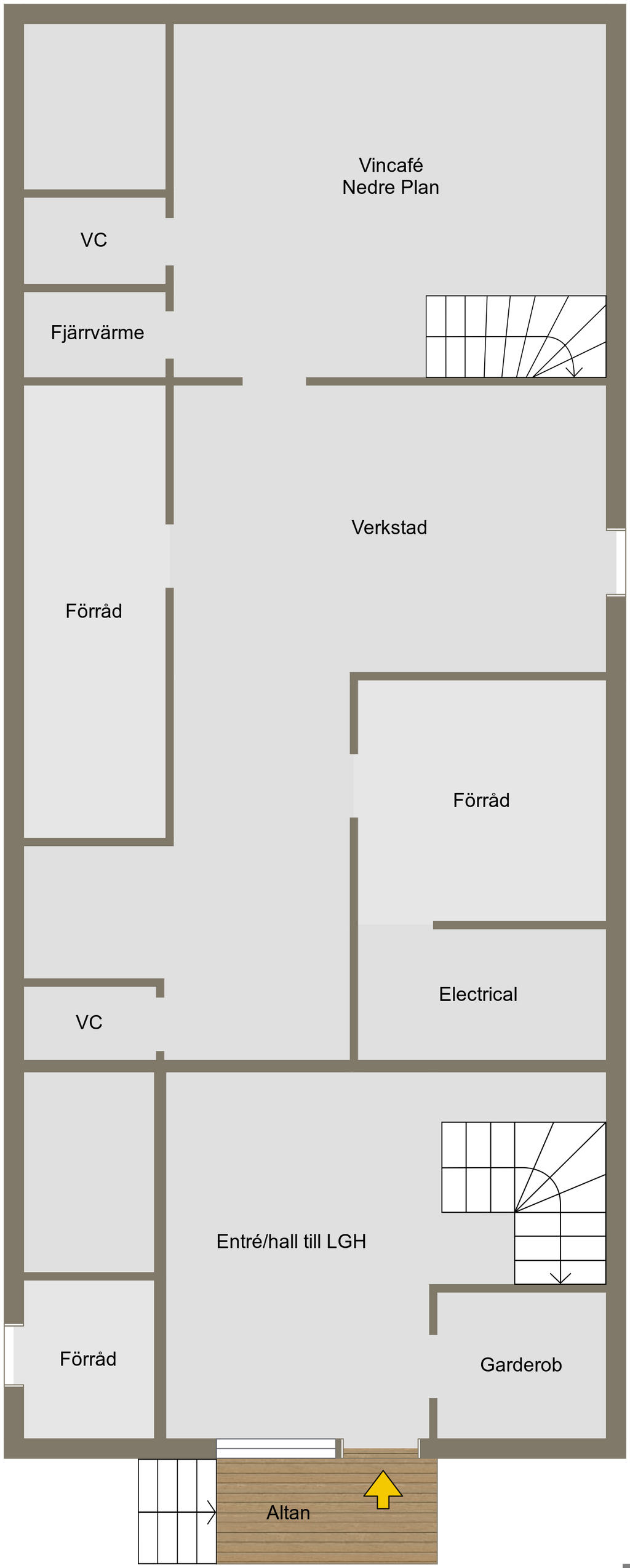 Flygel 1 "Vincaféet" källare-/souterrängvåning