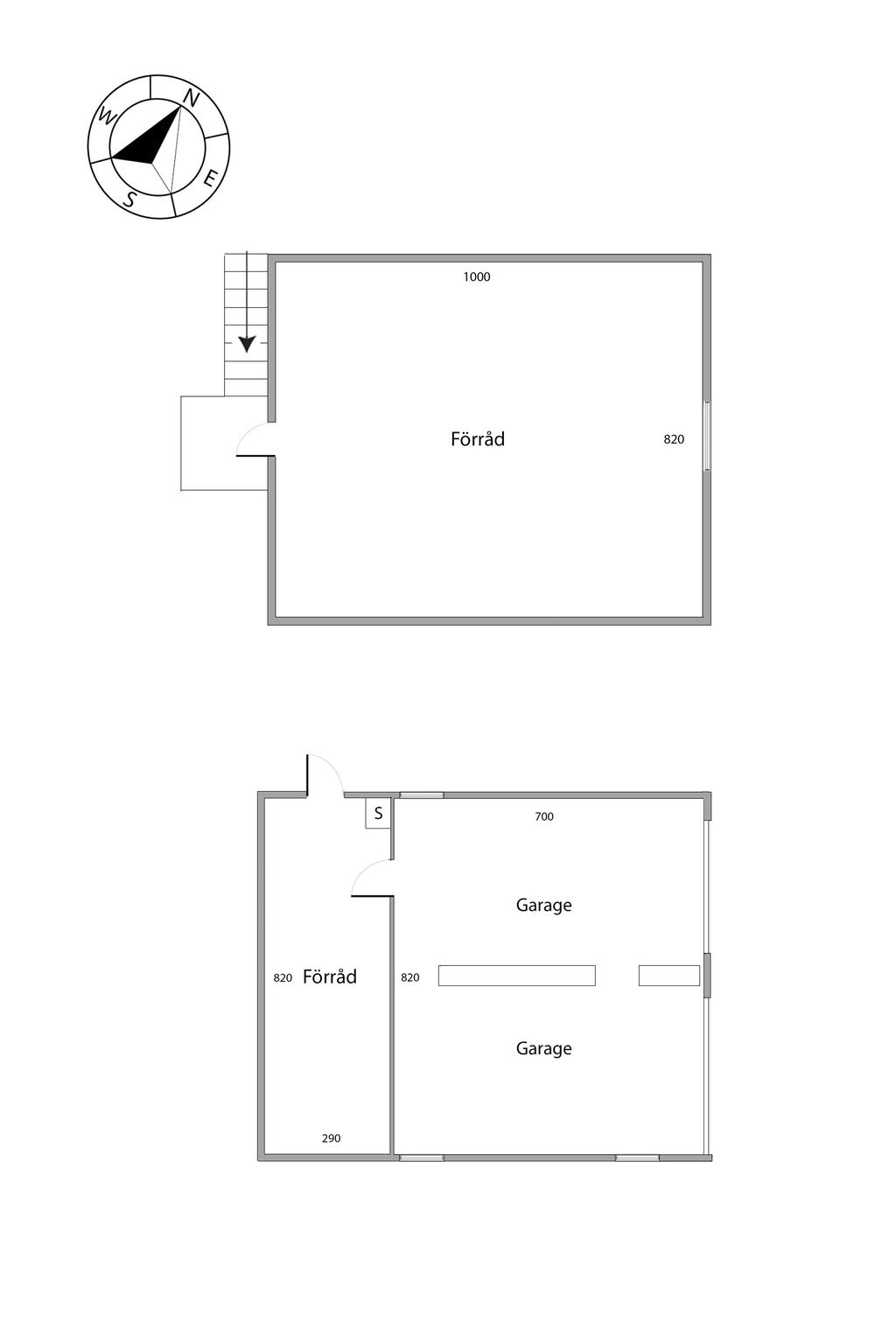 Garage med förvaringsvind.