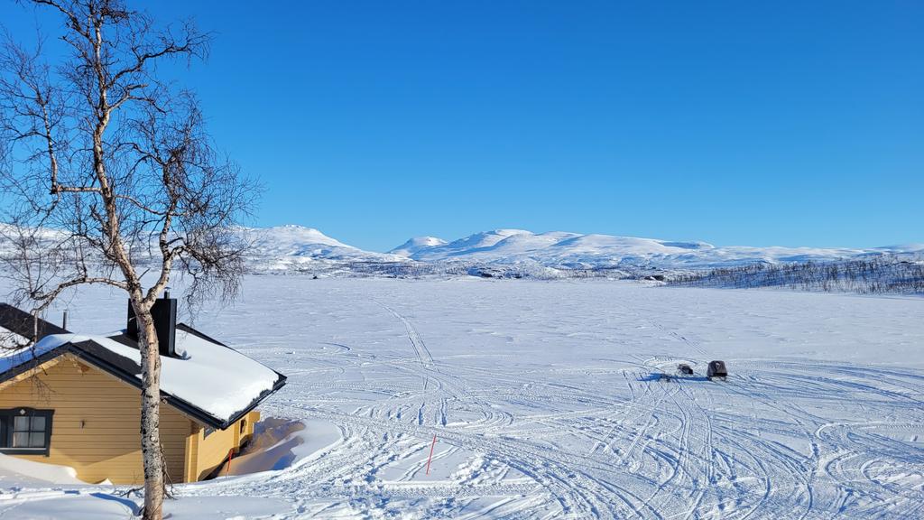 Vårvinterbild med skoterföre