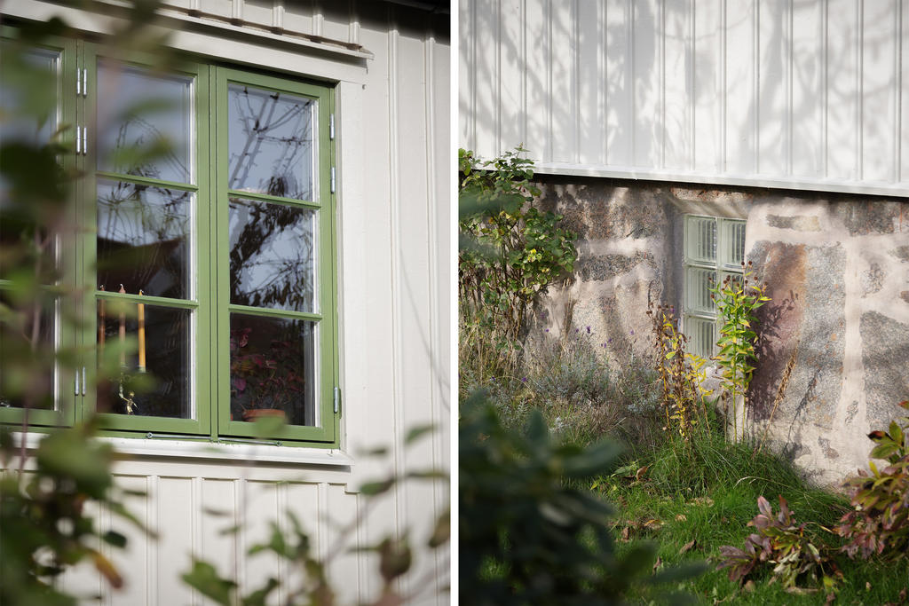 Huset har vackra detaljer, så som fönsterspröjs och stengrund