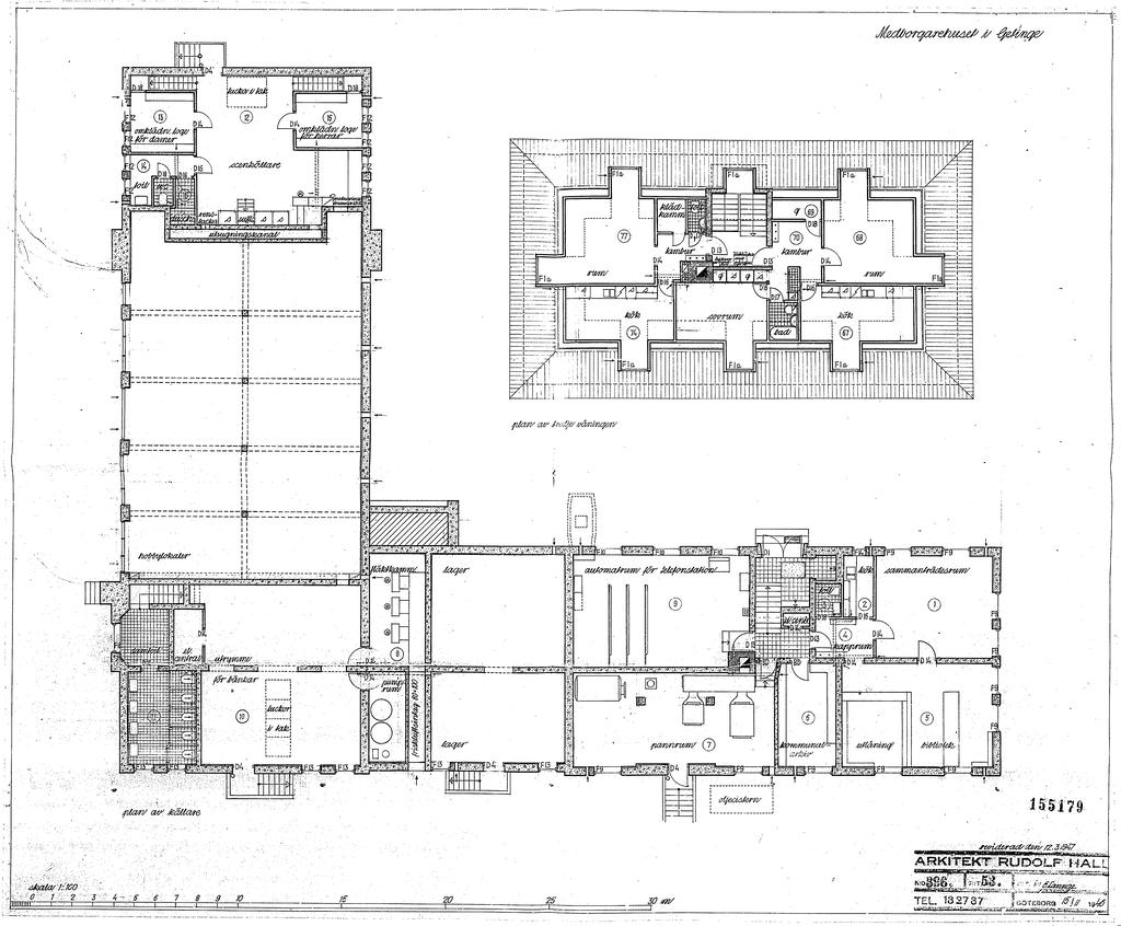 Källarplan samt plan 3  - Ritning från 1946