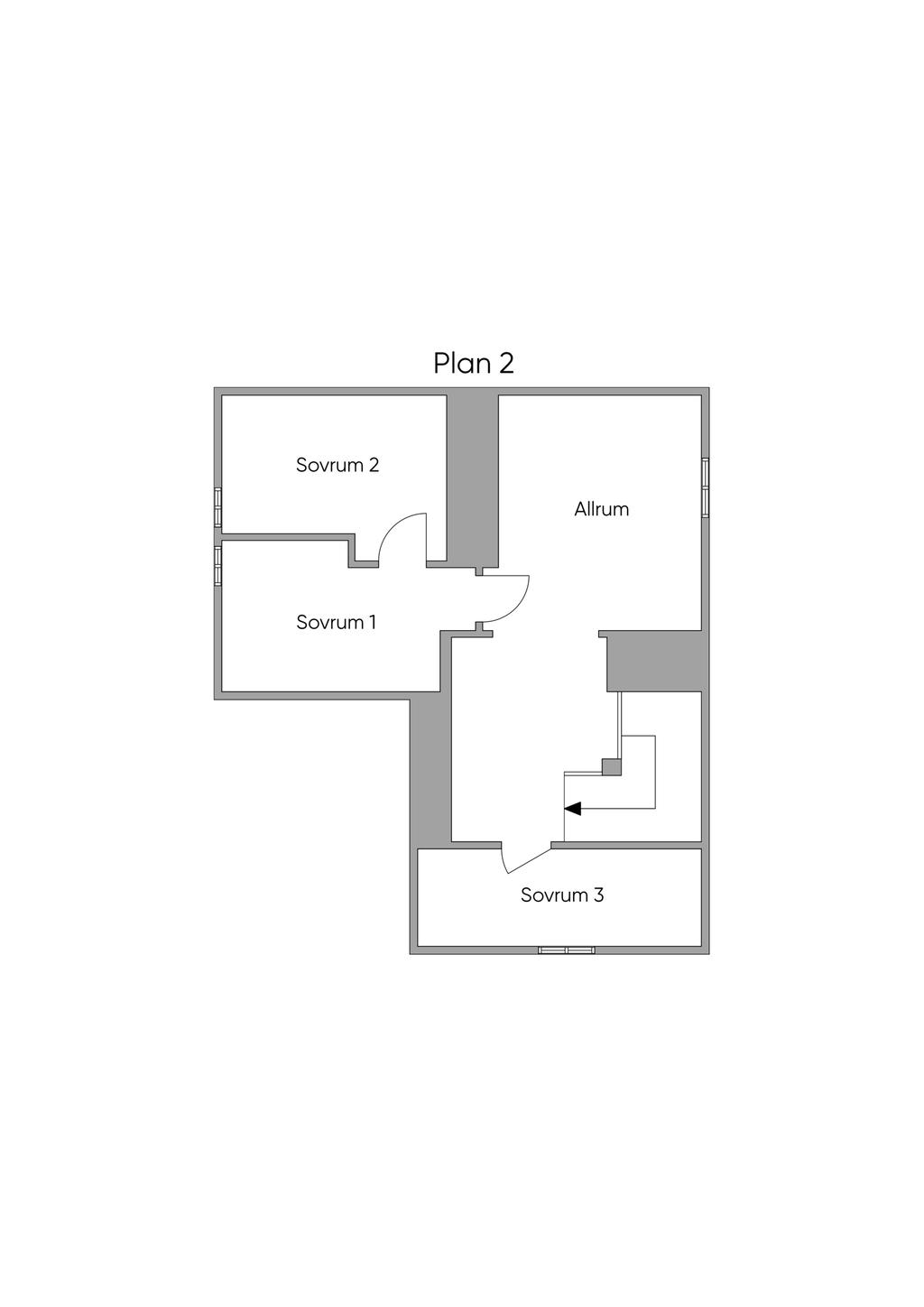 Planritning, övre plan. 