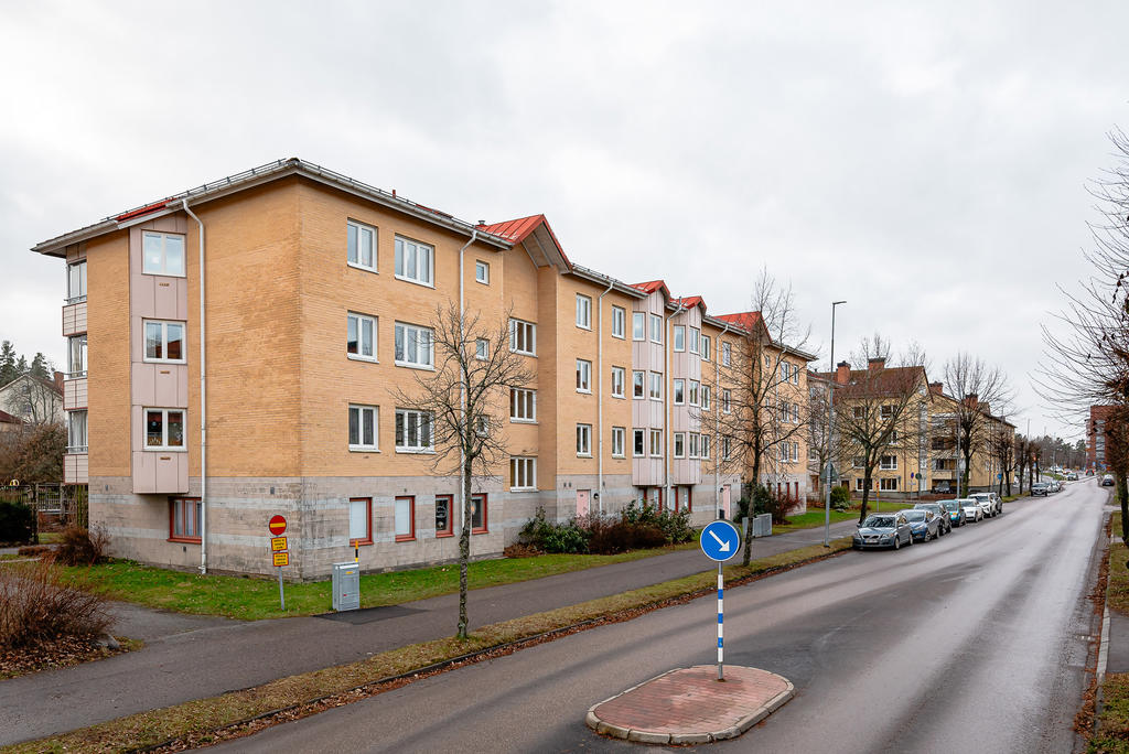 Huset sett utifrån Linnévägen med sjukhusparken i ryggen